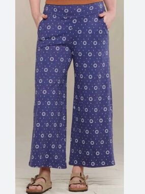 Toad&Co Chaka Wide Leg Pants in Mocean Blue with White Print